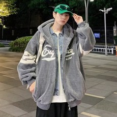 Elsso 男士冬季大尺碼寬鬆刷毛羊羔毛外套