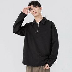 Elsso Homme 男士日常Oversize素色翻領半拉鍊大學T