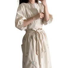 Hansday Blanc 花朵刺繡圍裙, 1個, 淺米色花朵