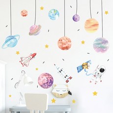 WA WALL ART 太空人星球宇宙 防水PVC無痕設計壁貼 FX-C113, 彩色