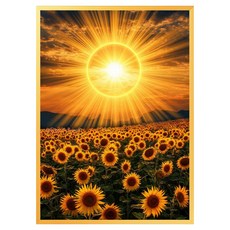 招財動態圖畫框 向日葵田野 + 花田組合, 亮面金色