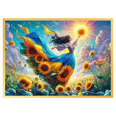 招財動態圖畫框 太陽向日葵女神 橫式, 亮面金色