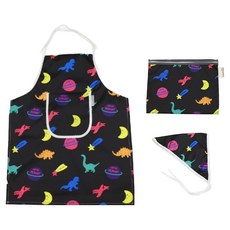 BEBE CHOUETTE 兒童圖案圍裙 + 頭巾 + 防水袋套組