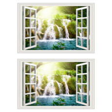 WA. WALL ART 防水PVC 無痕設計壁貼 FX82049 2張, 假窗瀑布流水