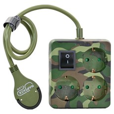 LUGBOX 盒裝3孔迷你開關軍事風一般延長線 LB-3MS005CG, 50cm, 1個, 迷彩綠(延長線), 隨機出貨(安全蓋)