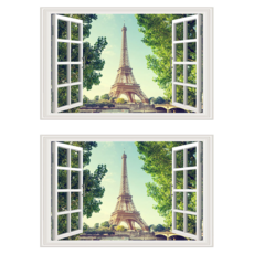 WA. WALL ART 防水PVC 無痕設計壁貼 FX82052 2張, 巴黎鐵塔/城市
