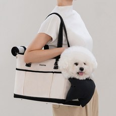 likalika 寵物Likabag外出提包 + 坐墊 + 斜背帶組合, 奶油色 + 黑色(提包), 黑色(坐墊), 1套