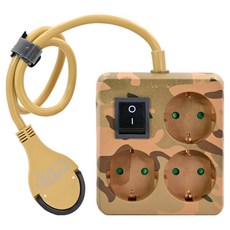 LUGBOX 盒裝3孔迷你開關軍事風一般延長線 LB-3MS005CG, 50cm, 1個, 迷彩沙色(延長線), 隨機出貨(安全蓋)