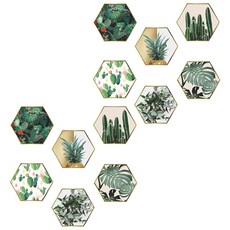 WA. WALL ART 無痕設計壁貼 防水PVC 植物 樹葉 相框 金屬邊框 FX-C195 2張, 彩色