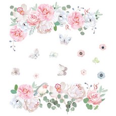 WA. WALL ART 無痕設計壁貼 夢幻/花草/芙蓉/玫瑰 防水PVC FX-C271 2張, 彩色