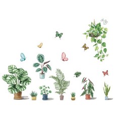 WA. WALL ART 無痕設計壁貼 植物/盆栽/葉子/蝴蝶 防水PVC FX-C228 2張, 彩色