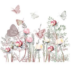 WA. WALL ART 無痕設計壁貼 植物/花草/鬱金香/蝴蝶 防水PVC FX-C255 2張, 彩色