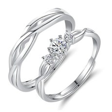 Sayaka紗彌佳 925純銀交織的愛簡約鑲灒造型對戒