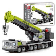 SEMBO BLOCK 森寶積木 S-min 汽車積木 重型機具玩具 卡車 起重機, 綠色, 1個