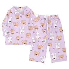 mollimelli friends 兒童款兔子與小熊桃皮絨睡衣上衣+褲子套裝