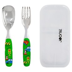 JOONIE 幼兒用全不鏽鋼湯匙 + 叉子 + 收納盒組, 1套, 綠色