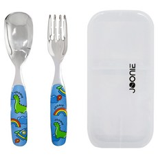 JOONIE 幼兒用全不鏽鋼湯匙 + 叉子 + 收納盒組, 1套, 藍色
