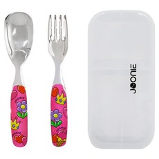 JOONIE 幼兒用全不鏽鋼湯匙+叉子+餐具盒組, 1套, 粉紅色
