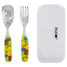 JOONIE 幼兒用全不鏽鋼湯匙 + 叉子 + 收納盒組, 1套, 黃色