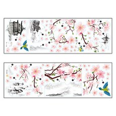 WA. WALL ART 無痕設計壁貼 FX-C03 2張, 青鳥 + 櫻花 + 水墨