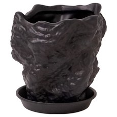 morningscent 岩石陶瓷換盆花盆 + 獨特室內裝飾霧面底盤套組, 1套, 黑色