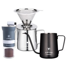 Caferia 露營手沖咖啡全套組, 迷你磨豆機 CM3 + 全不鏽鋼手沖組 CDSS2 + 炭灰色手沖壺 CKPS1, 1套, 350ml