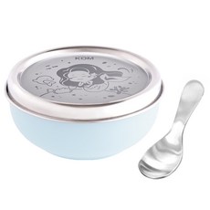 KOM 夢想系列 316不鏽鋼磨砂兒童隔熱碗附圓匙, 藍色, 1個