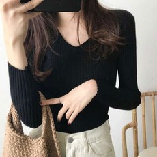 The Syrup 女款V領修身羅紋長袖針織衫 2件組
