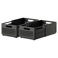 優雅藤編設計抽拉疊加收納盒 大款, 2個, 黑色