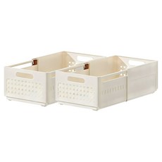 優雅藤編設計抽拉疊加收納盒 大款, 2個, 米色