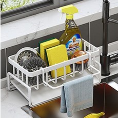 싱크대 자동 물빠짐 수납형 수세미 거치대, 화이트, 1개