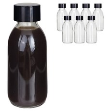 미르코리아 입구넓은 바이알 D형 미니 투명 유리병 블랙캡, 8개, 125ml