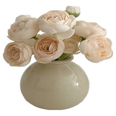 Roylife Roy 感性迷你陶瓷花瓶 + 米色玫瑰3朵組, 混合色