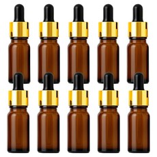 리빙메이커 화장품 오일 스포이드 에센스 에센셜 용기 10ml, 갈색 + 블랙고무 + 골드캡, 10개