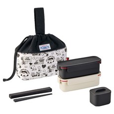 LocknLock 樂扣樂扣 Snoopy 史努比纖巧午餐盒袋組 440ml LCB601_SN, 1套, 黑色 + 象牙白