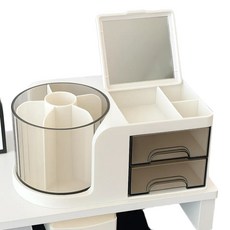 소소하우스 회전 거울 서랍식 화장품 정리함, 화이트, 1개