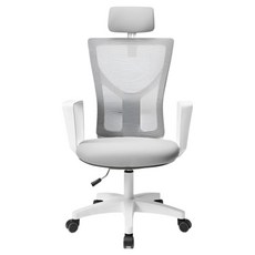 딥워크 에어 사무용 컴퓨터 게이밍 의자 헤드형, 화이트그레이