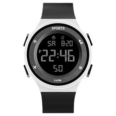 逍遙商會 簡約圓形防水軍人學生時尚運動手錶, 1個, 黑白色