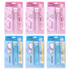 Mokuku 認真學習文具組 2款 x 3入組, 1套, 粉紅色, 藍色