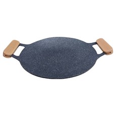 鼎匠 韓式重力鑄造 雙耳烤盤 黑曜石款 附櫸木防燙手柄, 1套, 34cm