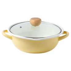 Moda Kitchen IH 電磁爐適用琺瑯日式淺邊雙耳鍋, 1個, 奶油黃, 19cm