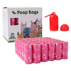 soonZAM 寵物圖案拾便袋 36入 + 分配器組合, 1套, 粉紅色