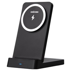 유니콘 15W 접이식 PD3.0 QC3.0 지원 스탠드 맥세이프 고속무선충전기 ZQ-M15W, 블랙, 1개