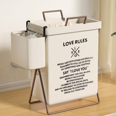 Ddanitaeni 可折疊亞麻洗衣籃 洗衣物分類箱 棉麻LOVE洗衣籃 + 側邊內衣掛架套組, 混色