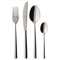 Villeroy&Boch 鍍亮不鏽鋼 4件刀叉組, 1套, 餐匙 + 餐叉 + 餐刀 + 咖啡匙, 銀色