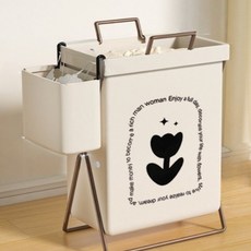 Ttanitaeni 可折疊亞麻洗衣籃 洗衣分類箱 棉麻黑色小花衣物籃 + 側邊內衣架套組, 混合色