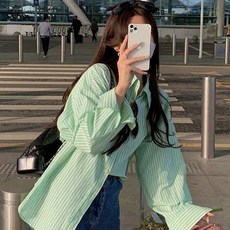 DMELD 女款菁英條紋清爽色長袖襯衫