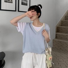 qnigirls 女款5色V領撞色2素面針織背心