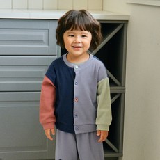 First Blue 兒童鬆餅格紋針織外套