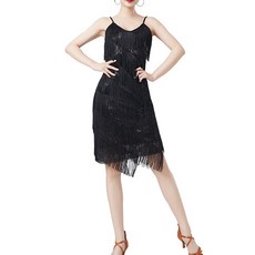 마켓피아 여성용 라틴 무대 댄스 스팽글 태슬 원피스